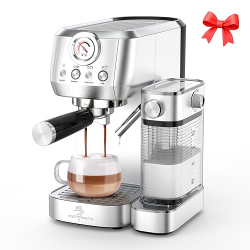 Image of MAttinata CM1633 Cappuccino Machine 20 Bar, Professional Espresso Machines with Automatic Milk Frothering, Barista Compact Latte Maker for Home, with Pressure Gauge for Coffee Lovers, Stainless Steel