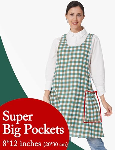 Image of Cozy Adjustable Cross Back Aprons for Women with Pockets Cotton Linen Cooking Kitchen Baking