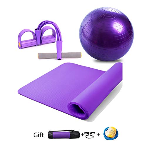 Fitness Yoga Set Deluxe 3-Piece- Includes Ultra Thick Exercise Mat 183*80*1.0cm,1 x Yoga Resistance Band Foot Pedals,1 x 65cm Gym Ball- Perfect Yoga Set for Begginers, Yogis for Home Travel Workout