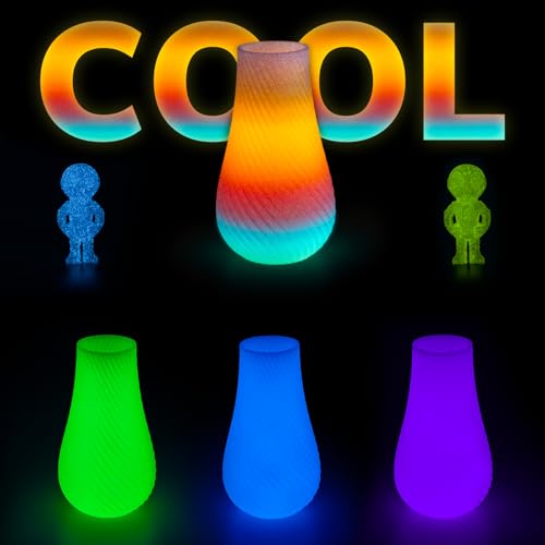 Image of AMOLEN Glow in The Dark 3D Printer Filament Bundle, Glow Filament Multicolor, 5 Meter Rainbow, Green, Blue and Blue-Purple, 1.75mm PLA Filament, Dimensional Accuracy + /- 0.02 mm, 200g X 4 Pack