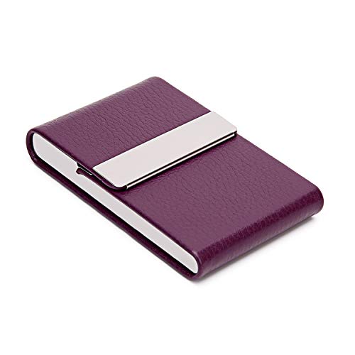 Dmfly Leather Business Card Holder For Women Leather Business Card Case Slim Professional Name Card Holder With Magnetic Shut, Purple #TOP2