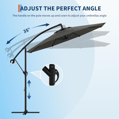 10FT Cantilever Umbrella outdoor patio, Offset Patio Umbrella with Easy Lift & Tilt Adjustment, UV Protection Fade Resistant for Deck, Pool, Garden, Gray