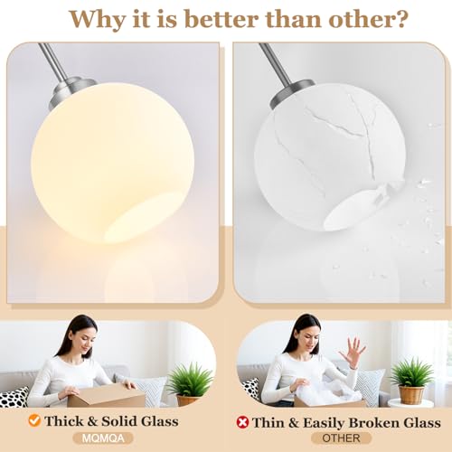 Image of MQMQA 2 Pack Globe Pendant Lights, Mid Century Brushed Nickel Pendant Light Fixtures, Globe Pendant Lights Kitchen Island with Milk Glass Shade Hanging Fixture for Dining Room (Bulbs not Included)