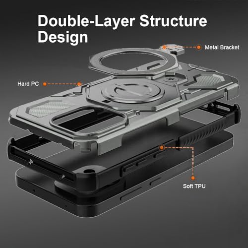 Image of KARWAN Tough Shockproof Armor Back Case Cover Compatible with Oneplus 13T with 360 Degree Rotation Magnetic Attraction Ring, Holder Heavy Duty Cover with MagEaze Wireless Charging (Grey)