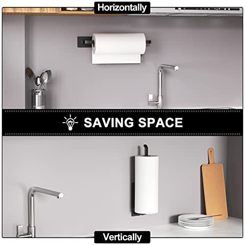 Paper Towel Holder - Self-Adhesive Or Drilling, Matte Black Paper Towel Rack Under Cabinet For Kitchen, Upgraded Aluminum Kitchen Roll Holder - Lighter But Stronger Than Stainless Steel! #TOP2