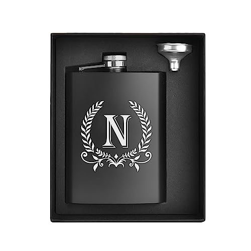 ELEGANTPARK Wedding Gifts for Men Flask with Funnel 8oz initial letter N
