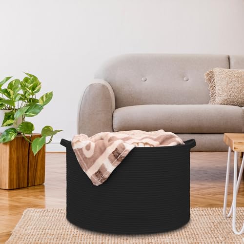 Image of Extra Large Blanket Basket 87L, Laundry Hamper, Baby Nursery Hamper for Storage Toys Clothes Towels, Large Cotton Rope Laundry Basket for Girls Boys, 22 inchx 14 inch, Black