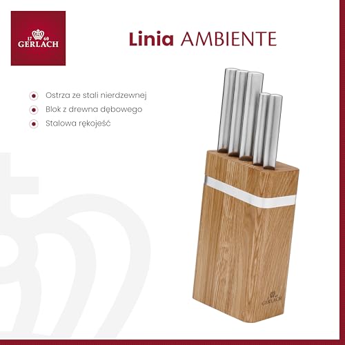 Gerlach Ambiente Oak NK997 Zestaw Noży w Bloku, Srebrny/Brązowy, 5 elementów