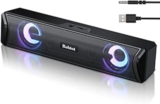Bobtot Computer Speakers Bluetooth Desktop Soundbar - HiFi Stereo Audio RGB Gaming Mini Subwoofer Wireless/AUX Wired USB Power Desk Monitor Laptop PC External Speaker Multimedia Sound Bar for Phones