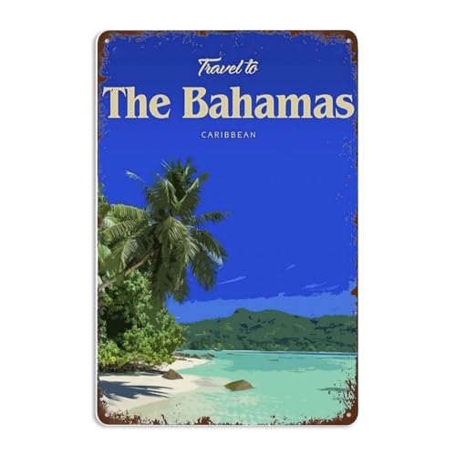 8x12 Inch Metal Sign Visit The Bahamas Travel Decor For Coastal Pier Seafood Bars Blending Retro Beach Resort Layout Plaque