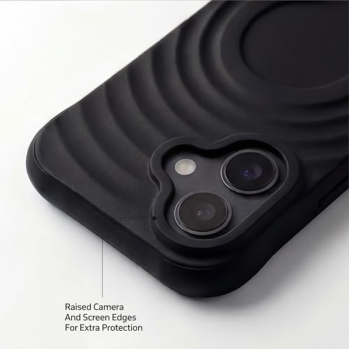 Image of amazon basics Shockproof Case for iPhone 16 | Ripple Pattern | Camera Protection | Protective Cover with Enhanced Grip & Wireless Charging Support - Black