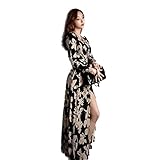 [Village H&T] ワンピース ドレス レディース ラップワンピース フレアワンピース ロング 花柄ワンピース レディース Vネック マキシ フェミニン 美シルエット 着やせ 高見え 長袖 562-62 (L, ブラック)