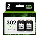 ejet 302XL 302 XL Wiederaufgefüllt Tintenpatrone Kompatibel für HP 302 302 XL Druckerpatronen Envy 4525 4527 4520 Officejet 3831 3830 5230 5220 DeskJet 3630 2130 3636 Drucker (Schwarz, 2er-Pack)