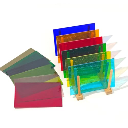 12 Stück Buntglasplatten,10,2x 15,2 cm Buntglas,Volltransparent farbiges Kathedralglas – Material für Handwerksprojekte, vielfältige Mosaikkunst, verschiedene irideszente Farben, DIY Heimdekoration