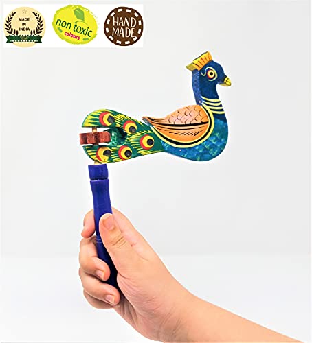 Image of A&A Kreative Wooden Jumbo Rattle Handcrafted for Toddler Kids Children (Peacock)