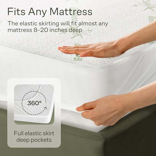 Image of Side-Shield Waterproof Mattress Protector Queen - 6-21 inch Deep Pocket with Leak-Proof Edge Protection - Noiseless & Cooling Soft-Touch Viscose Made from Bamboo - Machine Washable (Green)
