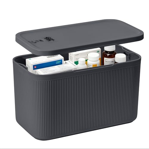 Image of Small Medication Lock Box with Combination Code, Lockable Storage Box for Pills /Snacks /First Aid Kits, Phone /Personal Items, Secure Container for Home /Fridge /Office /Travel- Reusable (Gray)