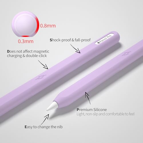 Image of Ultra Thin Protective Pencil Cover for Apple Pencil Pro &Apple Pencil 2nd Gen Silicone Case Sleeve Compatible with Apple Pencil Pro (Light Purple)