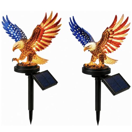 Personalized Solar Eagle Garden Light America 250th Anniversary Solar Powered Garden Light Patriotic Memorial Day Decor Eagle Stakes 4th of July Decorations Outdoor Memorial(2set)