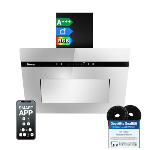 KKT KOLBE A+++ Hotte aspirante 60 cm 782 m³/h Drain Uringang Sans Tête Montage Mural | Miroir en Verre Noir | Retardé | Smart WiFi App Wi-Fi | SensorTouch | Éclairage LED RGBW | PLOOM6005M