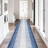 Lahome Ombre 2.5x12 Runners for Hallways Non Slip, Washable Long Hallway Runner Rug 12 ft Ultra-Thin, Modern Print Indoor Blue Home Decor Carpet for Kitchen Bedroom Bathroom Laundry