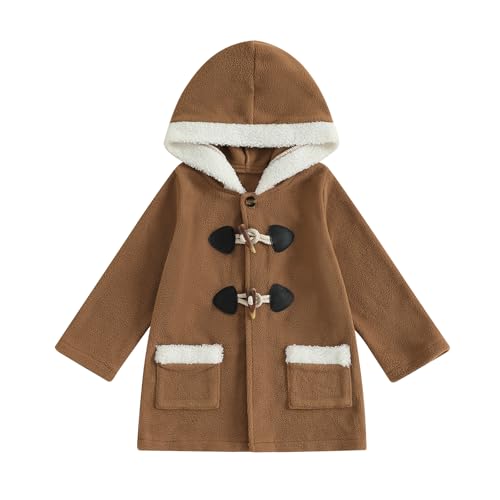 Baby Girl Warm Winter Hooded Coat Long Sleeve Button Closure Pockets Jacket Kids Outwear Clothes