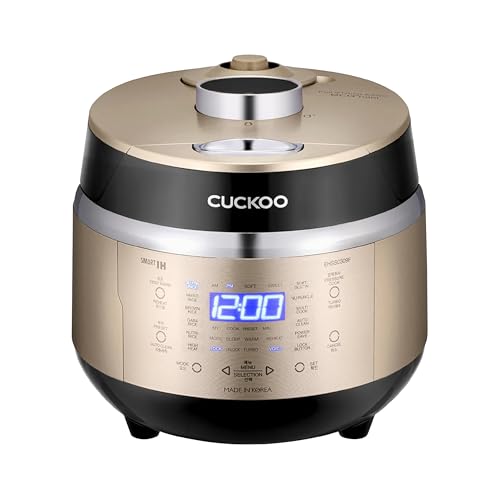 CUCKOO High Pressure Rice Cooker 3-Cup Uncooked / 6-Cup Cooked with Induction Heating Technology, Small Rice Maker with 16 Menu Options and Steam Plate, Voice Guide, Gold (CRP-EHSS0309F)