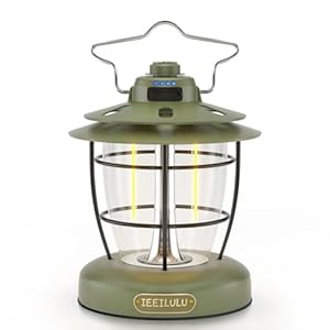 IEEILULU Campinglampe Aufladbare, 4000mAh Retro LED Campinglampe mit 380LM und 3 Lichtmodi, Camping Laterne Akku Dimmbar für Garten Überleben Wandern Stromausfälle (Armeegrün)