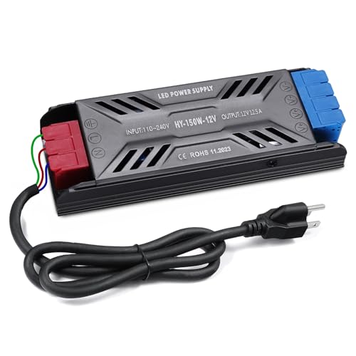Image of 12V 150W LED Power Supply with Plug Ultra Slim LED Driver 110V AC to 12V DC 12.5A 150 Watt Quiet Low Volt Converter LEDs Transformer Constant Voltage for LEDs Strip Light, Indoor