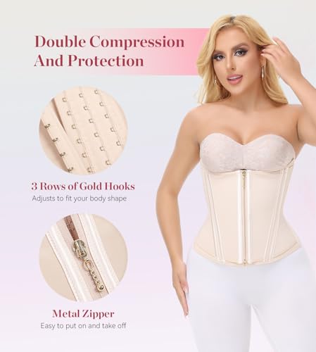 Image of SHAPSHE Waist Trainer For Women Cincher Underbust Corset Shapewear Zipper | Double-Layer Tummy Control Smooth Belly,15 Steel Bones Support Back,Elastic Mesh Enhances Comfort,Postpartum,Daily,Workout