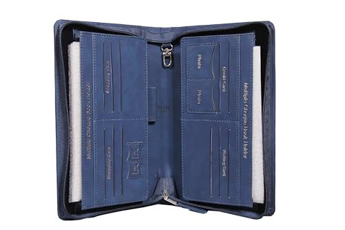 Image of Sukeshcraft Multiple Cheque Book Holder | Original PU Holds Upto 8 Cheque Books, 1 Pin-Sim Slot,14 Credit /Debit Card Slots (PU, Sensa Dark Blue)