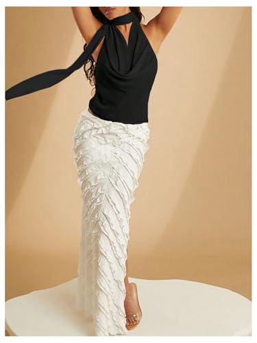 SOLY HUX Women's Sexy Deep V Neck Halter Tops Y2K Cowl Neck Backless Chiffon Summer Crop Top for Going Out Clubwear3