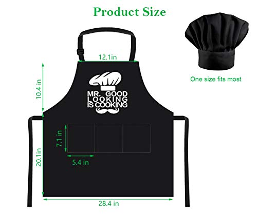 Funny Cooking Apron And Chef Hat Set For Men - Adjustable Bib Chef Apron For Men With 3 Pockets - Bbq Grill Apron For A Husband, Dad, Son, Grandfather Boyfriend Or Any Friend - Mr. Good. #TOP3