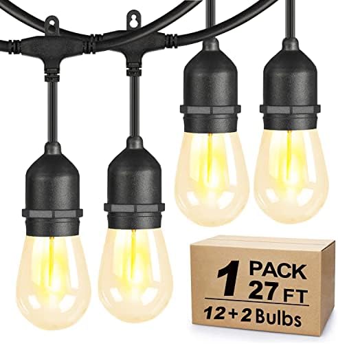 GLSbuld Outdoor String Lights, Patio String Lights with Bright 2W Shatterproof LED Bulbs for Patio, Backyard, Party, Porch, Bistro, Cafe Bar, Garden Outdoor (Plug, 27FT)