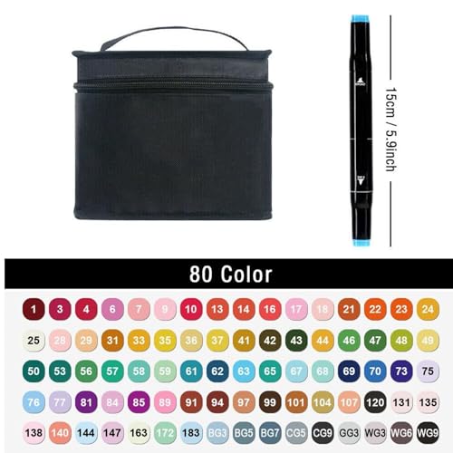 Image of 80 Colors Art Markers Sketch Pen Dual Tip Artist Art Marker Vibrant Colors Set For Kids Adult Coloring Sketching Drawing Painting,Twin Head Permanent With Carry Case(80),Multicolour