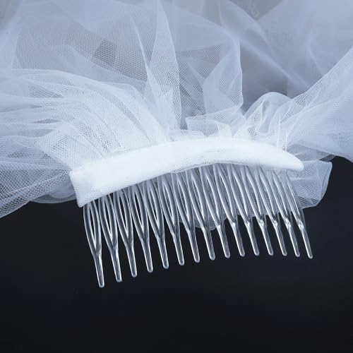 Needzo White Tulle First Communion Veil for Girls, 32 Inches (Lace Cascading)4