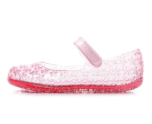 Image of Princess Dress Sandals Jelly Shoes for Toddler Girls Size 8, Blue Bird Nest Layered Lines Mary Jane Flats Childrens Clear Glitter with Hollow-Carved