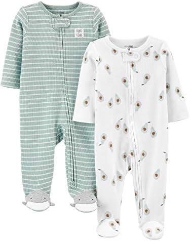 Simple Joys by Carter's Unisex Baby Baby 2-Pack 2-Way Zip Thermal Footed Sleep and Play Baby and Toddler Sleepers