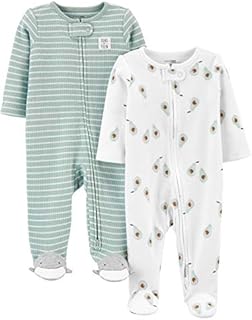 Simple Joys by Carter's Unisex Babies' 2-Way Zip Thermal Footed Sleep and Play, Pack of 2, Stripe, Newborn