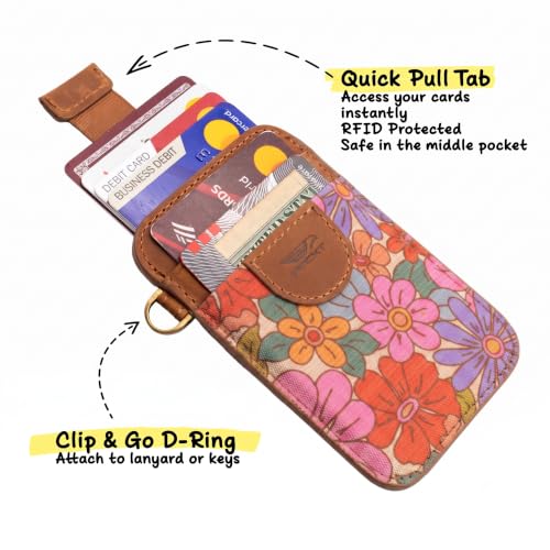 Image of POCKT Slim Card Holder Wallet For Men and Women - Minimalist Front Pocket Wallet Elastic Credit Card Holder Genuine Leather RFID Blocking Card Case Wallets | Wildflower