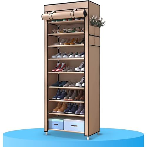 Dekohome Zapatero Estante de Tela de 10 Alturas y con Cubierta Frontal, Organizador de Zapatos Color Marrón Ideal para tu Hogar u Oficina, 10 alturas