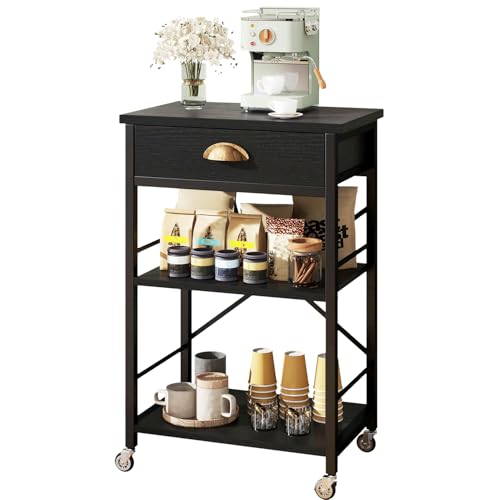 IBUYKE – Étagère boulanger de cuisine avec tiroirs, support à 3 niveaux pour four à micro-ondes avec espace de rangement, table de bar à café avec...