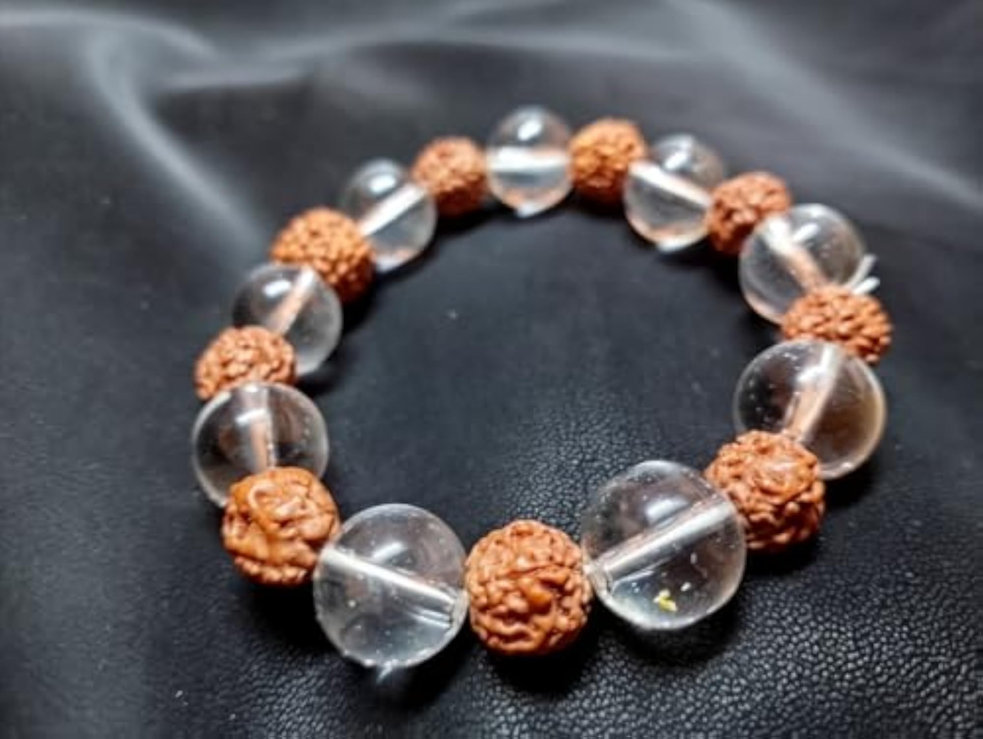 Clear Crystal Rudraksha Bracelet, Premium Healing Gift