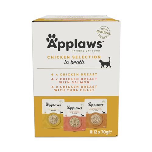 Applaws 100% Natural Wet Cat Food Pouch Multipack Chicken Selection in Broth 70 g (12 x 70 g Pouches)