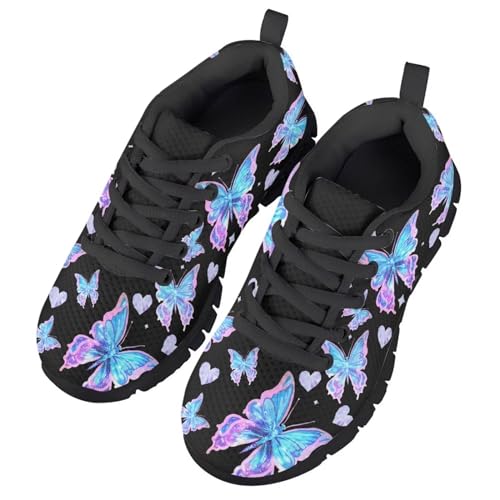 Suobstales Butterfly Print Shoes Running Sneakers Athletic Tennis Walking Shoes Boys Girls School Casual Sports Sneakers Cartoon Footwear for Toddler/Little Kid,Size 33