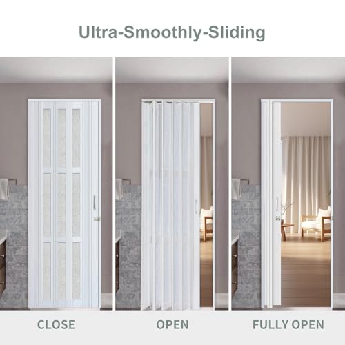32X80in Accordion Door Interior,PVC Folding Doors for Closet Includes Installation Hardware and Latch, White - Thumbnail 2