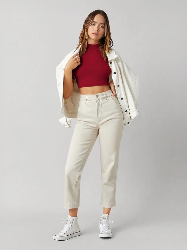 Image of Dream Beauty Fashion Women's High /Turtle Neck Short Sleeves Stylish Casual Crop Top, 17 Inches
