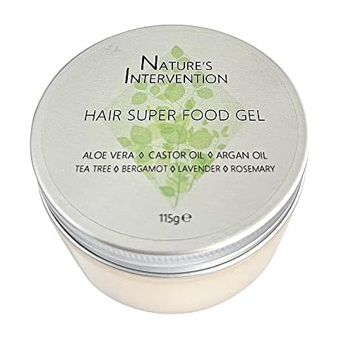99% Natural HAIR SUPER FOOD GEL - ALOE VERA, CASTOR & ARGAN with LAVENDER, BERGAMOT, TEA TREE & ROSEMARY 115g by NATURE'S INTERVENTION. MOISTURISES and NOURISHES Scalp and Hair. Promotes Hair Growth Cover
