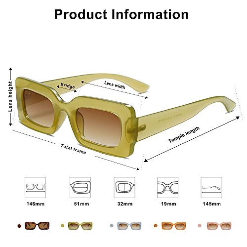 SOJOS Retro 90s Nude Rectangle Sunglasses Womens Mens Trendy Chunky Glasses Green Frame Brown Lens by SOJOS - Used condition - Image 4
