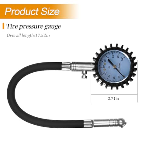 Image of HZEL Car Tire Pressure Gauge (0-100 PSI), Vehicle Air Pressure Gauge Accurate with Large Dial, Automotive Exterior Tyre Stress Gauging Accessories, Universal for Motorcycle Sedan Truck (Silver)
